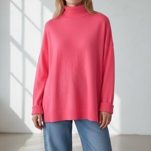 J Crew 100% Merino Wool Turtleneck Sweater Lightweight Size M Neon Pink Pullover